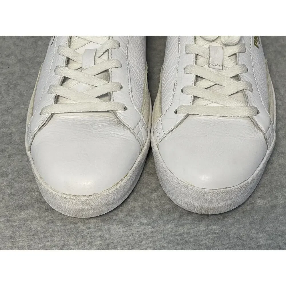 Puma Match Vulc Mens White Green Leather Casual Shoes Sneakers Size 10